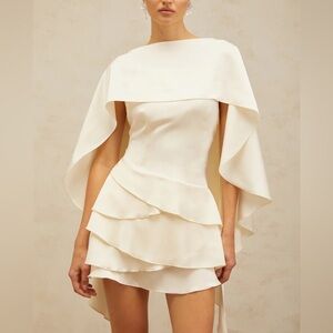 NWT Lyna White Satin Ruffled Bridal Mini Dress